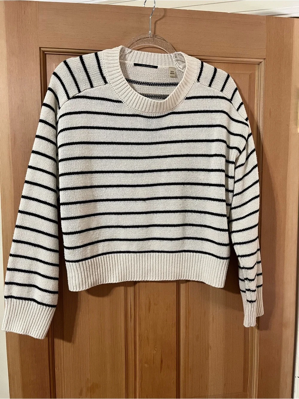 Tahari Cream and Black Striped Crewneck Sweater - Picture 1 of 3